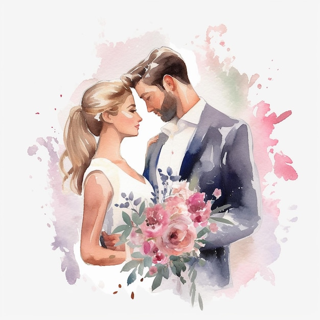 wunderschönes Aquarell-Hochzeitspaar