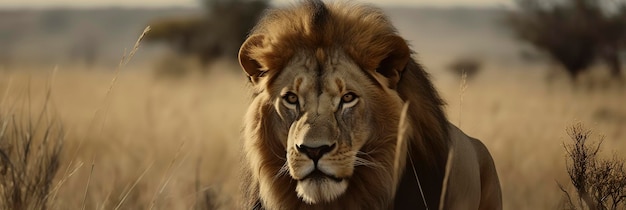 Wunderschönes Bild eines Löwen in seinem natürlichen Savannenlebensraum. Generative KI