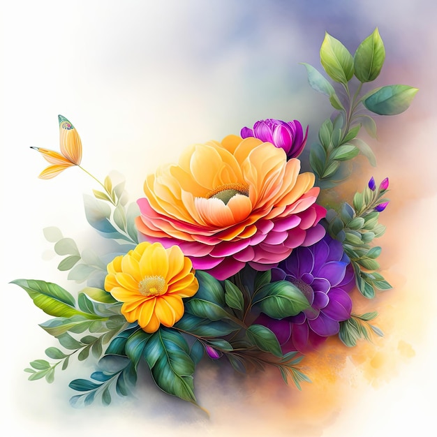 Wunderschönes Blumenornament mit Aquarell