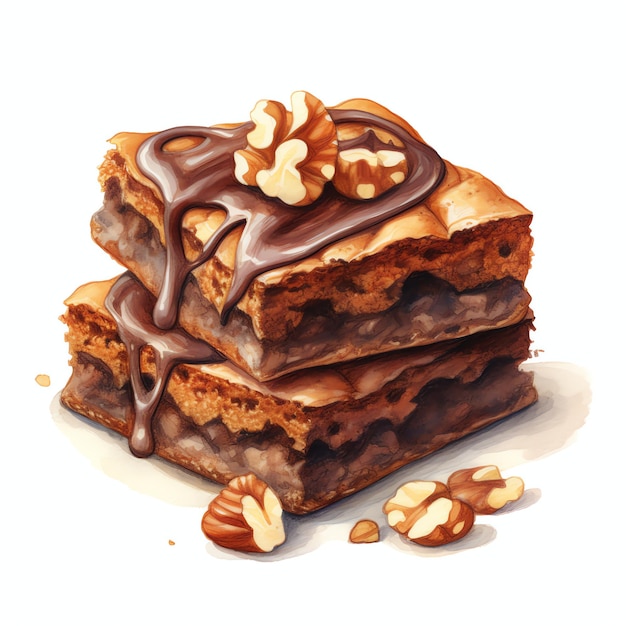 wunderschönes Brownie-Platz mit Walnüssen leckeres Dessert Clipart-Illustration