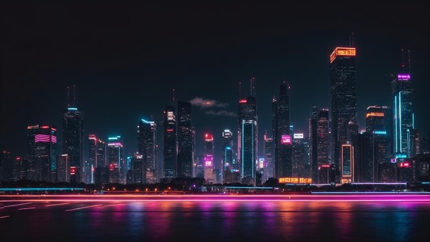 wunderschönes Cyber-Stadtbild vor einem schwarzen Nacht-Hintergrund