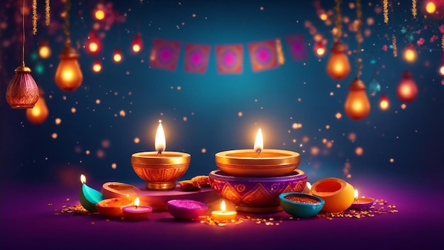 Wunderschönes Diwali-Diya-Banner mit Laterne