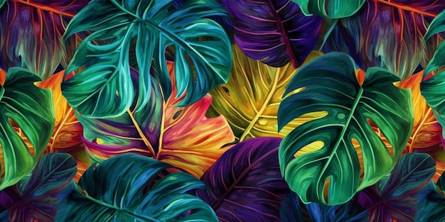 Wunderschönes Gemälde, farbenfrohes tropisches großes Blatt mit einer generativen KI mit stilvollen Mustern