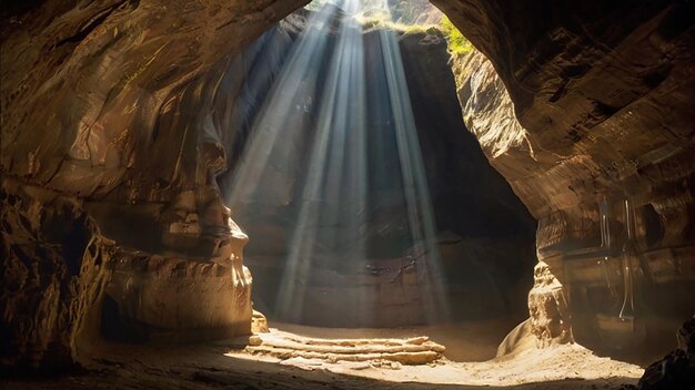 Wunderschönes Höhlenfarbenbild mit durchscheinendem Sonnenlicht PostertemplateFotografie-Bild Ai generierte Kunst