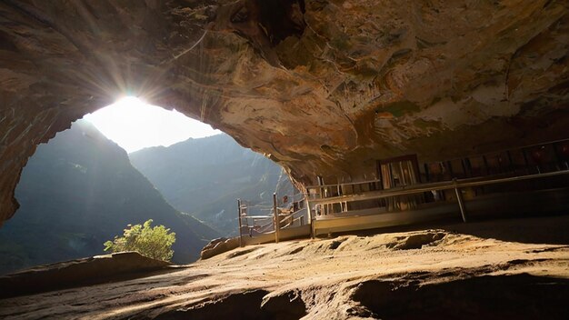 Wunderschönes Höhlenfarbenbild mit durchscheinendem Sonnenlicht PostertemplateFotografie-Bild Ai generierte Kunst