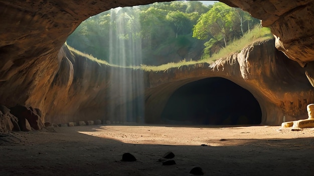 Wunderschönes Höhlenfarbenbild mit durchscheinendem Sonnenlicht PostertemplateFotografie-Bild Ai generierte Kunst