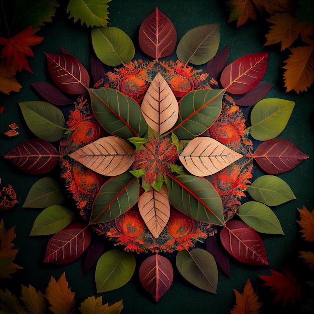 Wunderschönes Mandala aus Blättern und Pflanzen 3D-Rendering