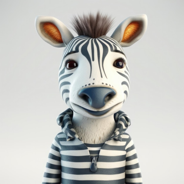 Wunderschönes Mini-Zebra-Porträt, glücklich mit Kleidung, 3D-Rendering