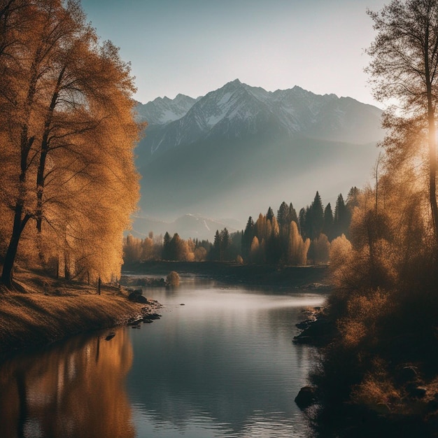 Wunderschönes Natur-See-Wald-Berg-Tapeten-Hintergrundbild