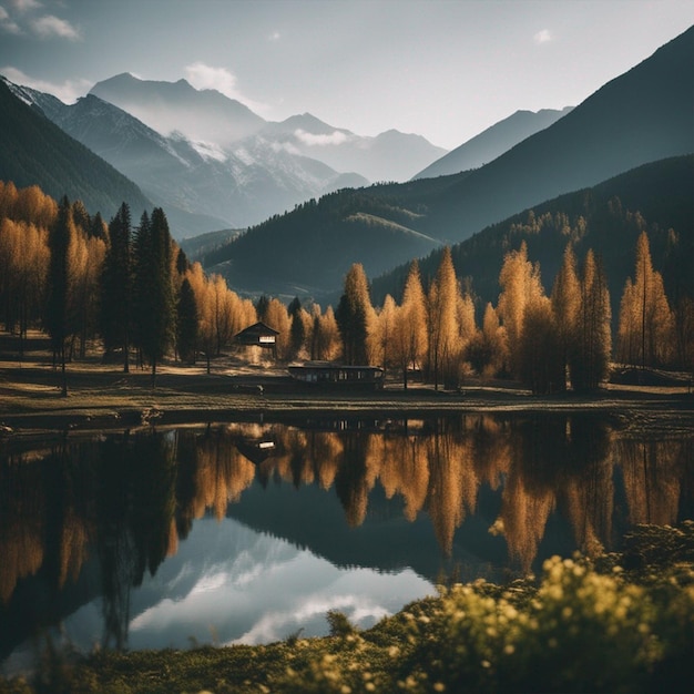 Wunderschönes Natur-See-Wald-Berg-Tapeten-Hintergrundbild