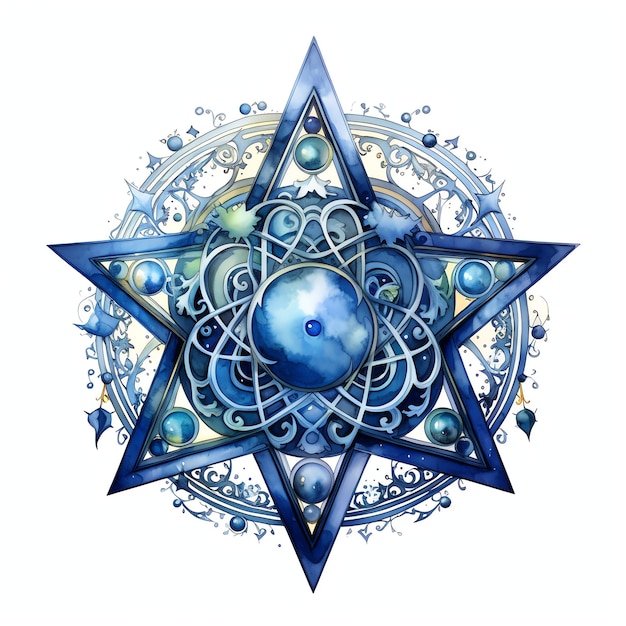 wunderschönes Pentagramm mit kosmischen Elementen, Fantasy-Aquarell-Märchen-Clipart-Illustration