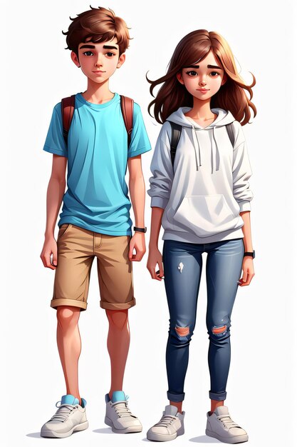 Foto wunderschönes teenager-jungen- und mädchen-cartoon