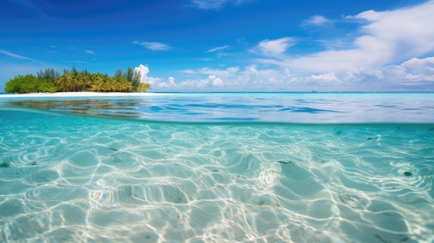 Wunderschönes tropisches Strandresort mit weißem Sand, blauem Himmel und ruhigem Meer