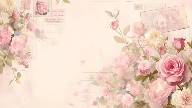 Wunderschönes Vintage-Retro-Scrapbooking-Papier mit nostalgischem Hintergrund und rosa Rosen