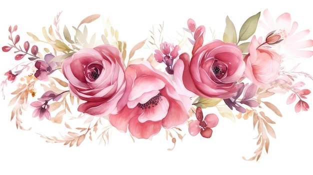 Wunderschönes Wasserfarben-Ornament aus Rosenblumen für die Hochzeit