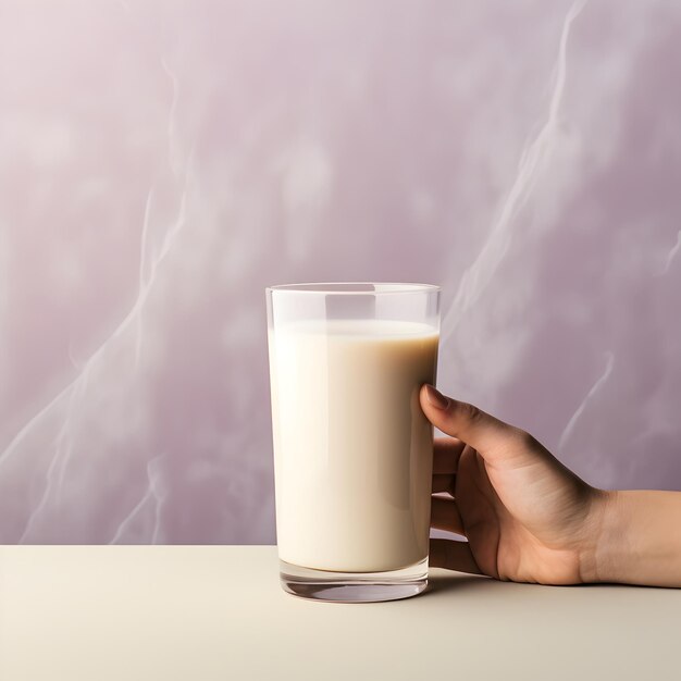 Wunderschönes Werbespot mit einem Glas Milchshake im minimalistischen Stil, zeitgenössischer Hintergrund