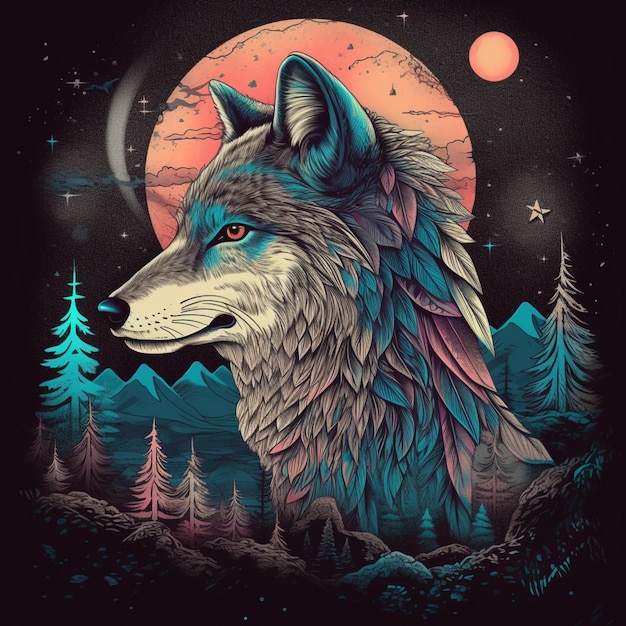 wunderschönes Wolf-Illustrationsdesign als Porträt