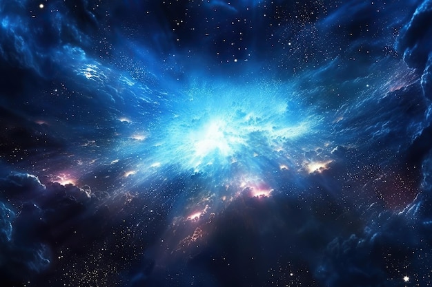 Wundervoller blauer Lichtfleck im Universum, Illustration generativer KI