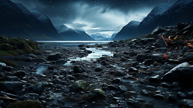 Wundervoller Naturhimmel und Sterne, unwirkliche, von der KI erzeugte Fotografie