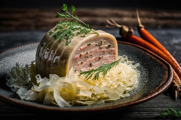 Wurst mit Sauerkraut beliebtes Gericht in Deutschland mit Weißwurst und Sauerkraut, das ist fermentierter Kohl aus der Dose