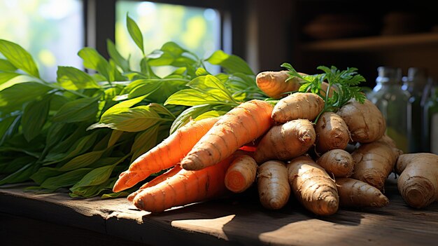 Wurzelgemüse Wurzelgemäuse Kaninchen und Karotten Bio-Lebensmittel Carotin Gemüse Sammlung