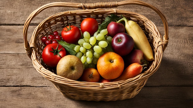 Wurzkorb mit frischem Obst und Gemüse