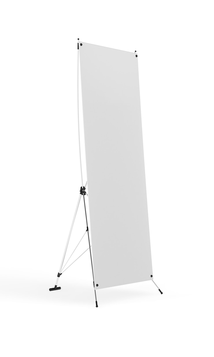 Foto x-stand. ilustração de renderização 3d branca em branco.
