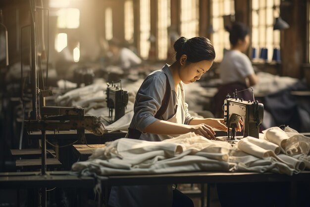 xAA chinesische Näherin in einer Textilfabrik