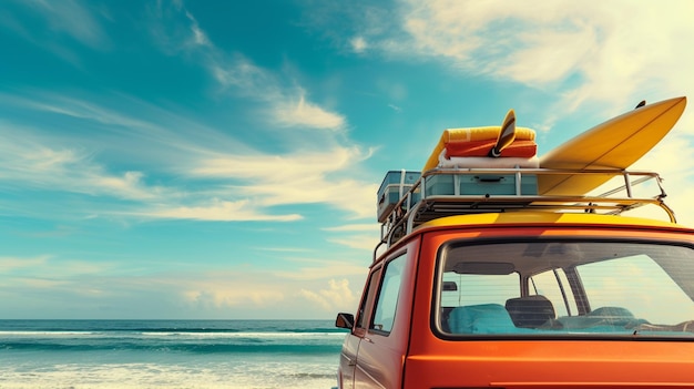 xAA-Foto von einem AdventureReady-Auto, das mit Surfbrettern für einen Sommerurlaub gepackt ist