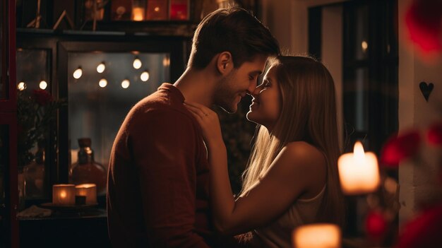 Foto xaa fotografía de una pareja compartiendo un beso apasionado en un acogedor café
