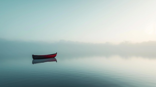 xAA imagen minimalista serena de un barco solitario en un lago tranquilo