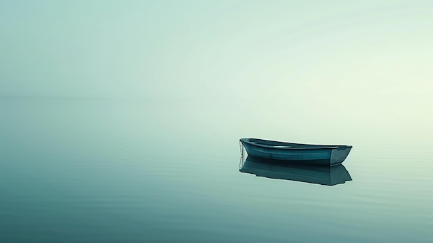 xAA sereno y minimalista toma de un bote de remo solitario en un lago tranquilo