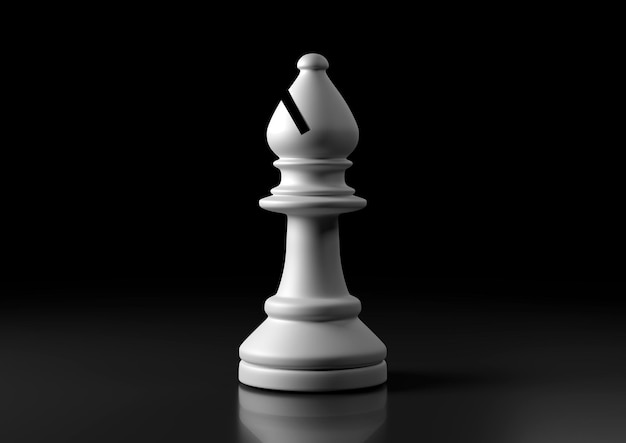 Xadrez bispo branco em pé contra fundo preto Elefante jogo de xadrez estatueta líder 3D render