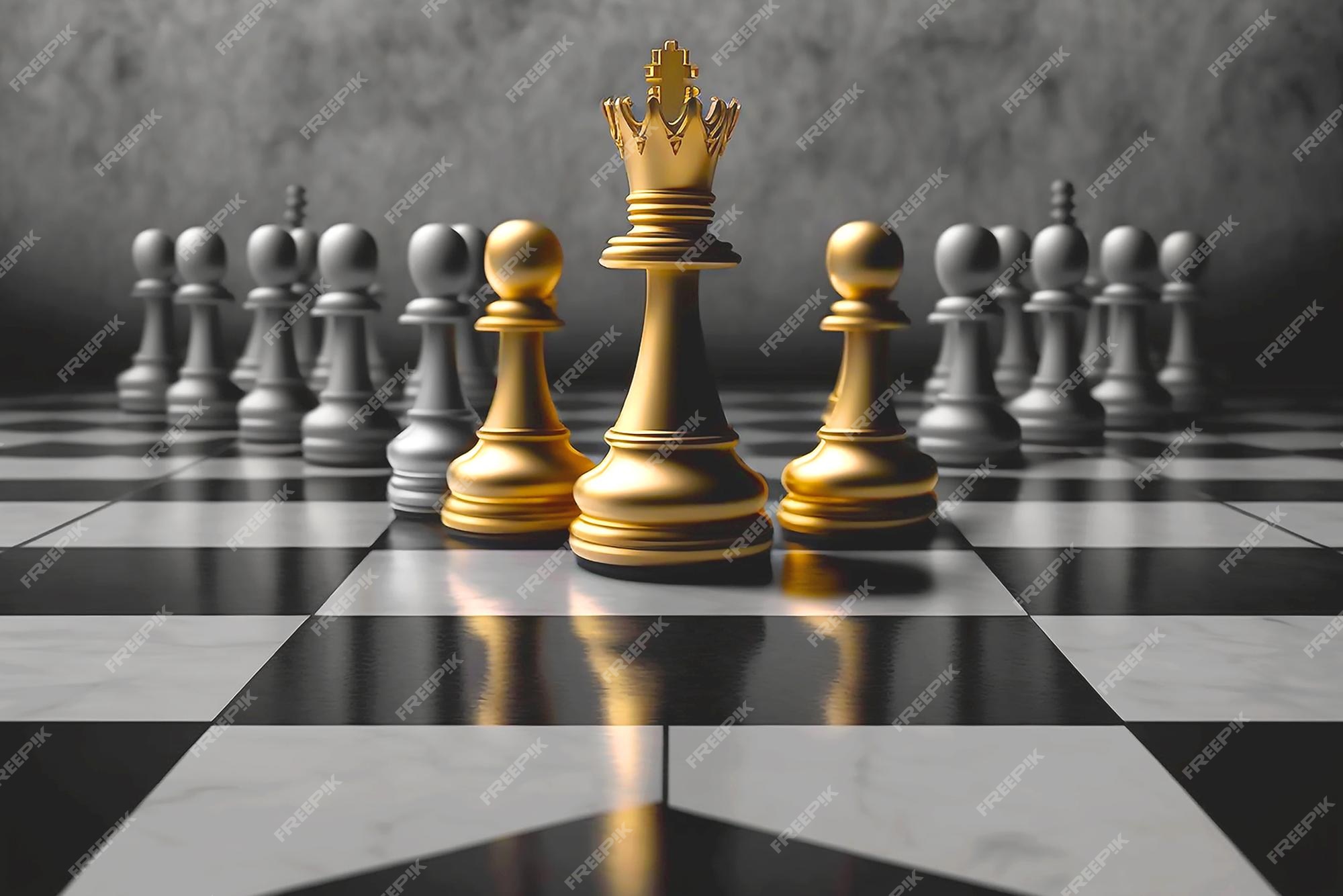 Xadrez de ouro no jogo de tabuleiro de xadrez para o conceito de liderança  de metáfora de negócios