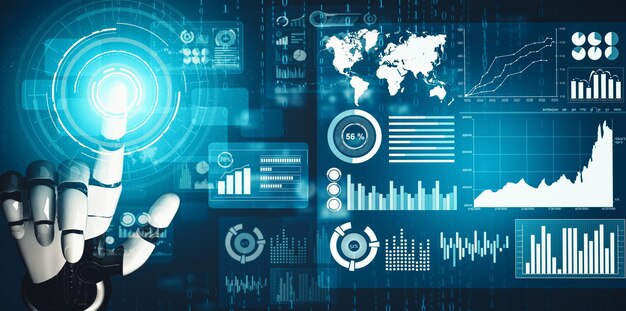 XAI AI futurista pensando en el concepto de inteligencia artificial de robot droide