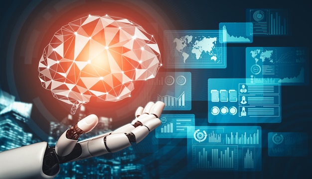 XAI AI futurista pensando en el concepto de inteligencia artificial de robot droide
