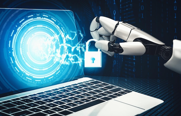 XAI AI futurista pensando en el concepto de inteligencia artificial de robot droide
