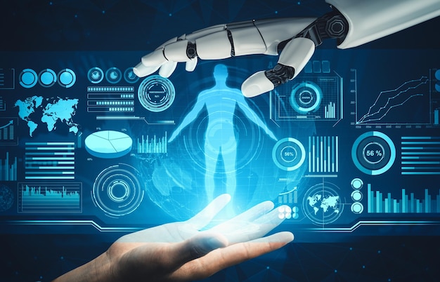 XAI AI futurista pensando en el concepto de inteligencia artificial de robot droide