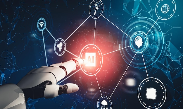 XAI AI futurista pensando en el concepto de inteligencia artificial de robot droide