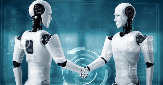 Xai d renderiza el apretón de mano del robot hominoide para colaborar con la tecnología futura