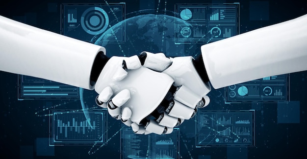Xai d renderiza el apretón de mano del robot hominoide para colaborar con la tecnología futura