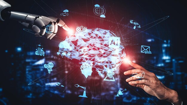 XAI Futura inteligencia artificial y aprendizaje automático para robot droide de IA o cyborg