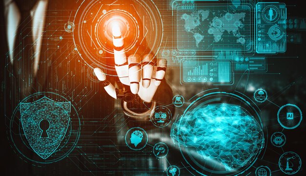 XAI Futura inteligencia artificial y aprendizaje automático para robot droide de IA o cyborg