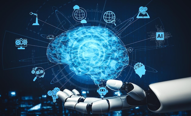 XAI Futura inteligencia artificial y aprendizaje automático para robot droide de IA o cyborg