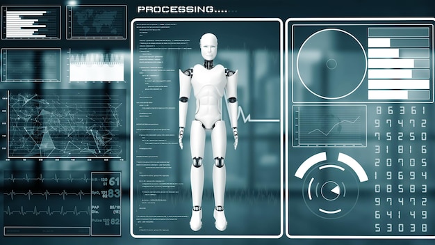 XAI Futuristische Roboter künstliche Intelligenz CGI Big-Data-Analysen und Programmierung