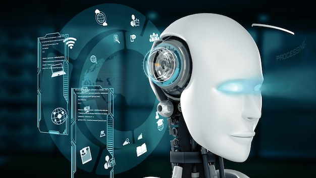 XAI Robot futurista Inteligencia artificial CGI Análisis y programación de grandes cantidades de datos