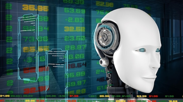 Xai robot futurista inteligencia artificial cgi para el comercio en el mercado bursátil
