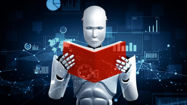 XAI Tecnología financiera futura controlada por robot humanoide de IA utiliza el aprendizaje automático
