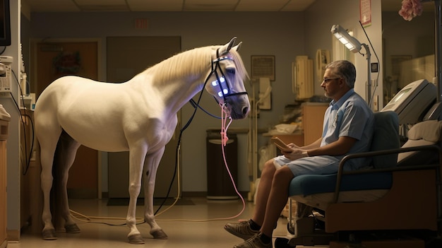 xEin Bild, das einen Krankenhauspatienten darstellt, der von einem Therapiepferd besucht wird