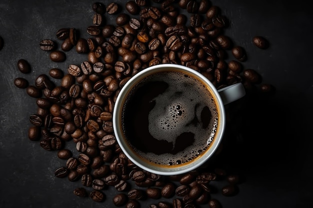 Xícara com café em plano de fundo cinza vista superior generativa AI